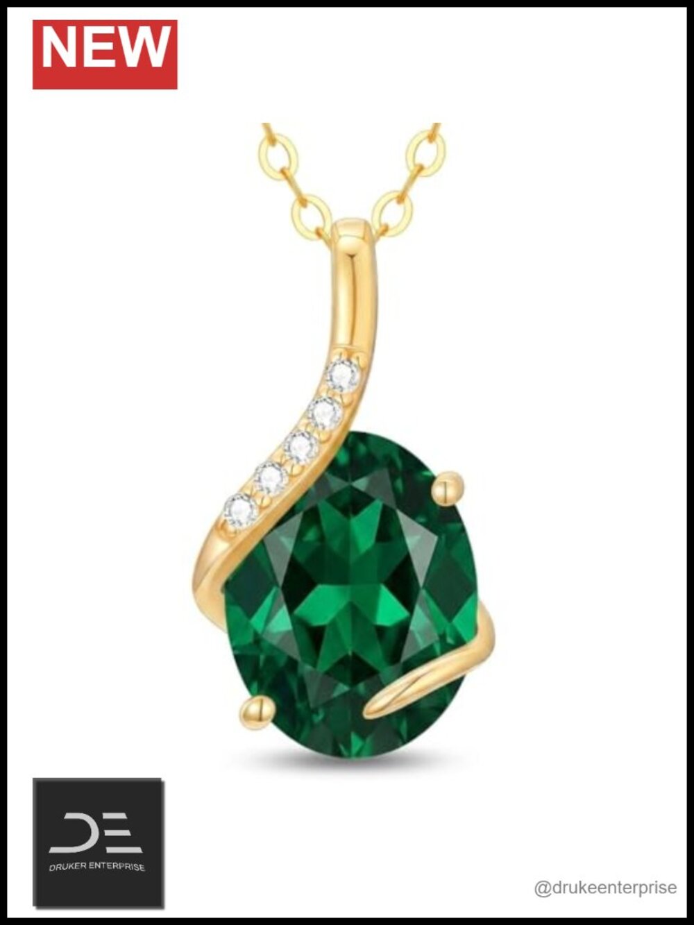 14k Solid Gold Created Emerald Oval Birthstone Pendant Necklace 16-18 Inch